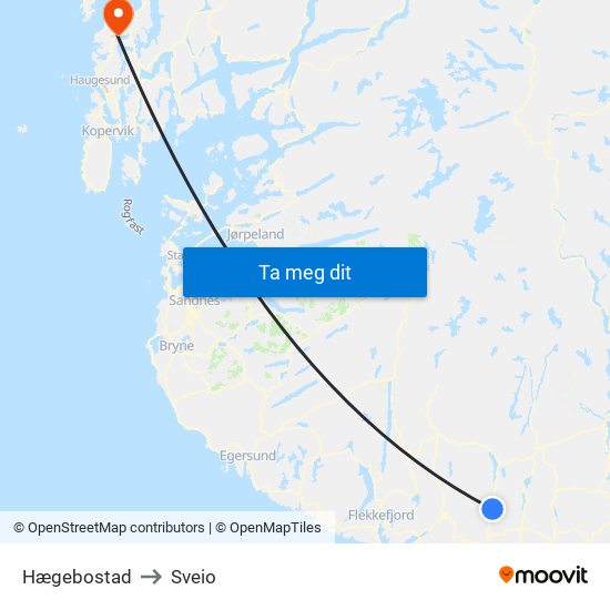 Hægebostad to Sveio map