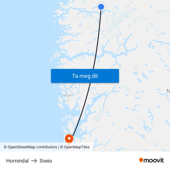 Hornindal to Sveio map