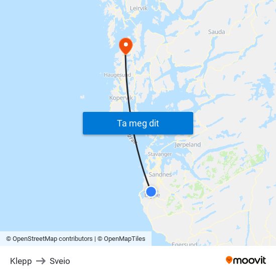 Klepp to Sveio map