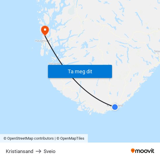 Kristiansand to Sveio map