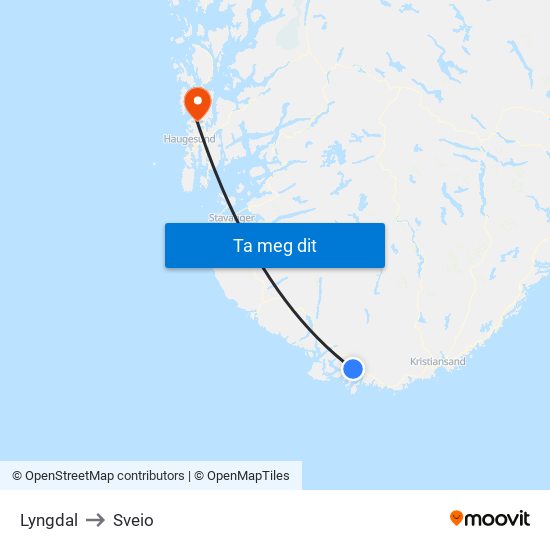 Lyngdal to Sveio map