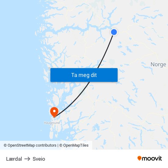 Lærdal to Sveio map