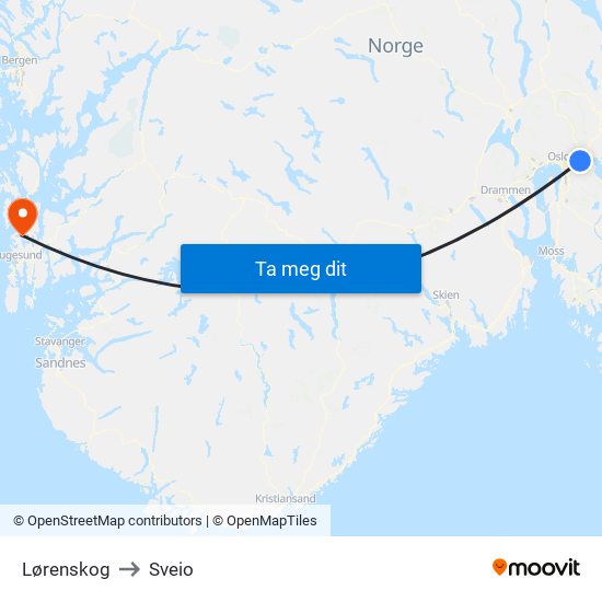 Lørenskog to Sveio map