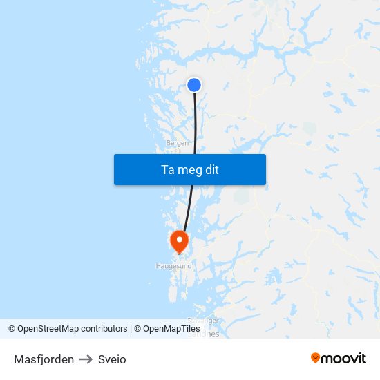 Masfjorden to Sveio map