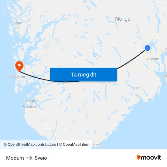 Modum to Sveio map