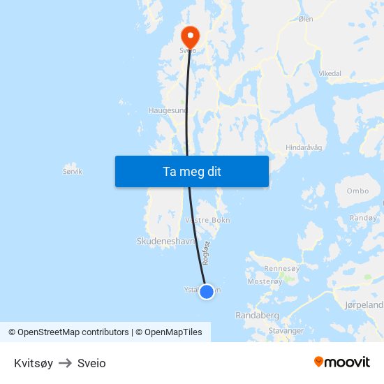 Kvitsøy to Sveio map