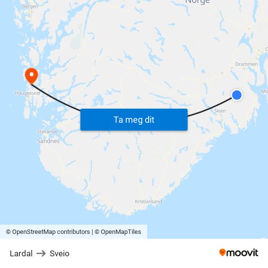 Lardal to Sveio map