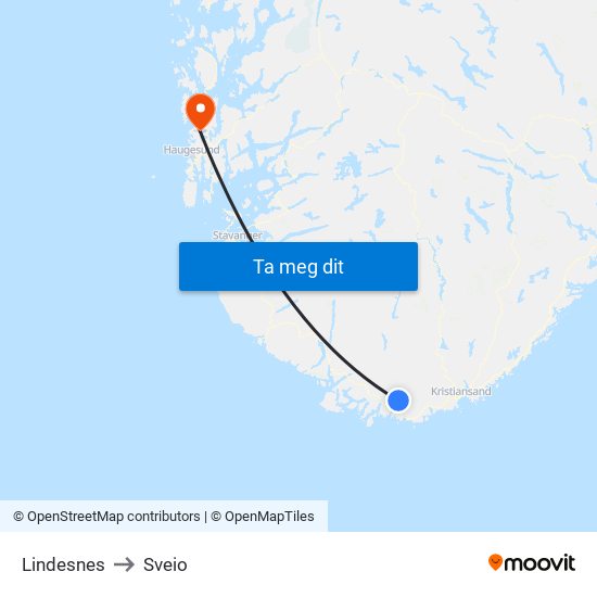 Lindesnes to Sveio map