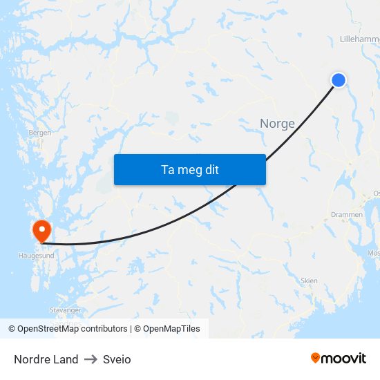 Nordre Land to Sveio map