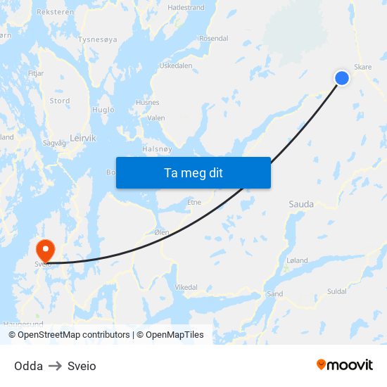 Odda to Sveio map