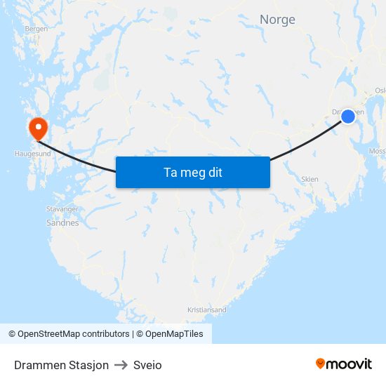 Drammen Stasjon to Sveio map