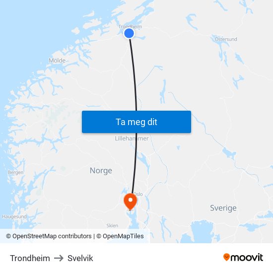 Trondheim to Svelvik map