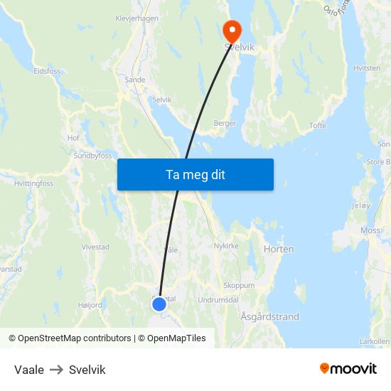 Vaale to Svelvik map