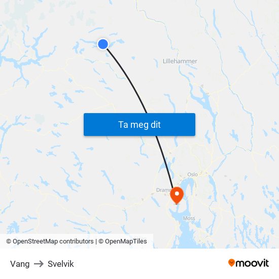 Vang to Svelvik map