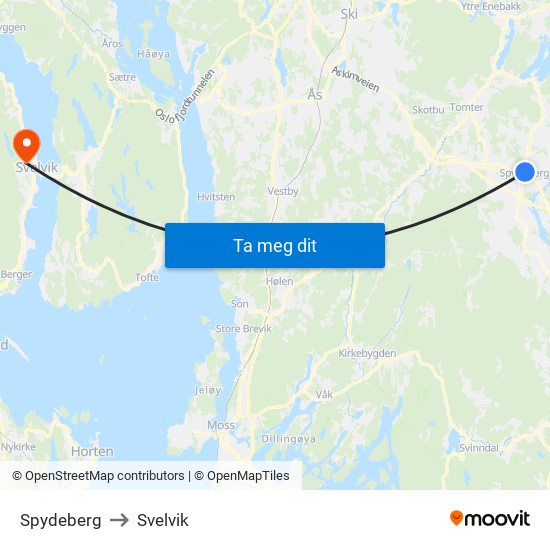 Spydeberg to Svelvik map