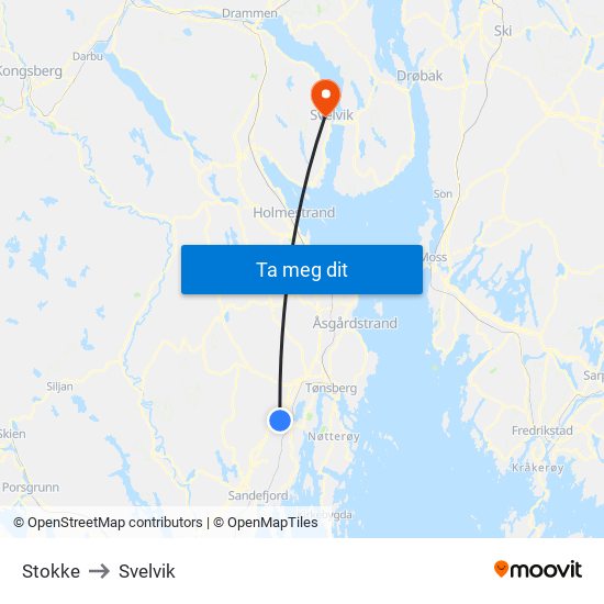 Stokke to Svelvik map