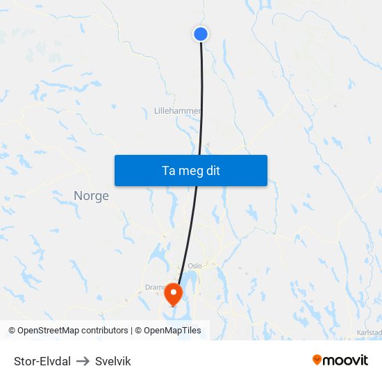 Stor-Elvdal to Svelvik map