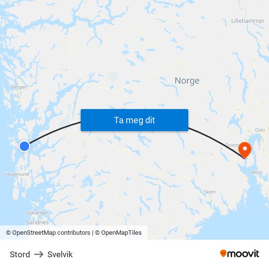 Stord to Svelvik map