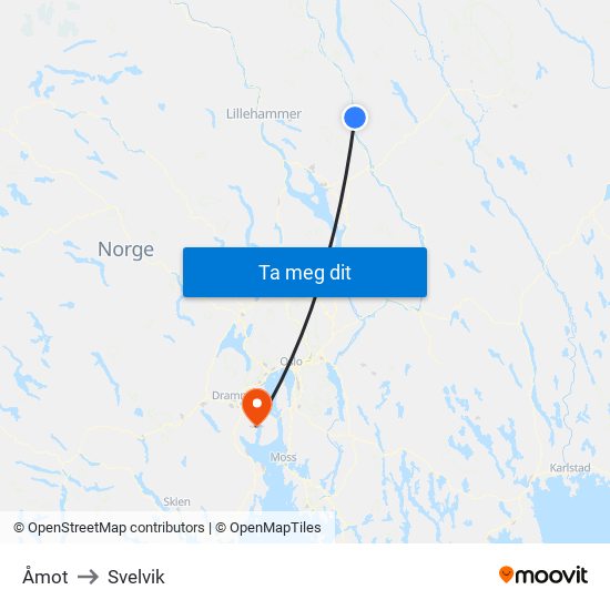 Åmot to Svelvik map