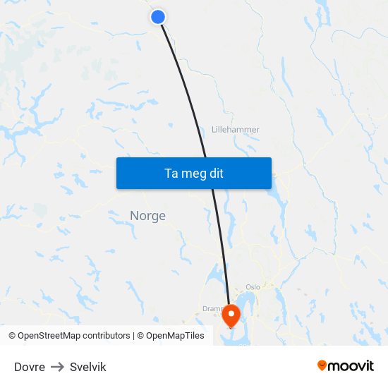 Dovre to Svelvik map