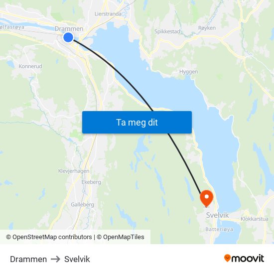 Drammen to Svelvik map