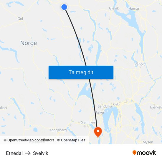 Etnedal to Svelvik map