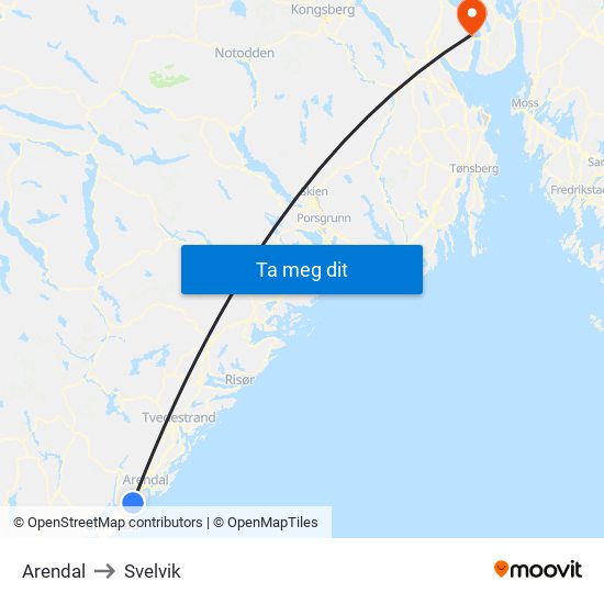 Arendal to Svelvik map