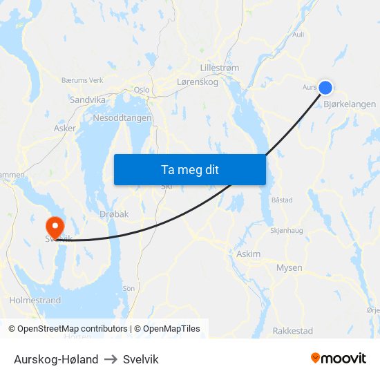 Aurskog-Høland to Svelvik map