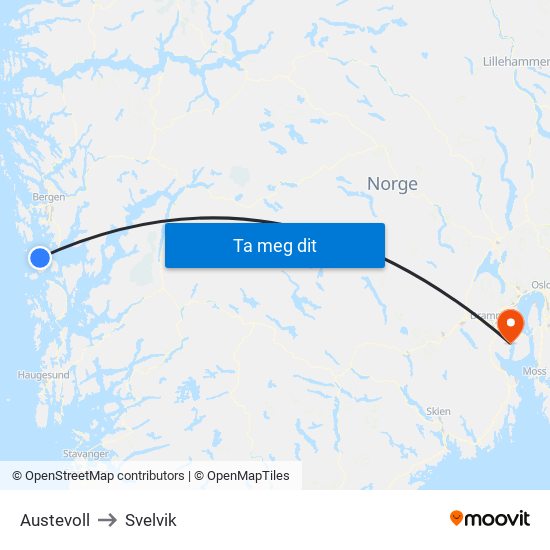 Austevoll to Svelvik map