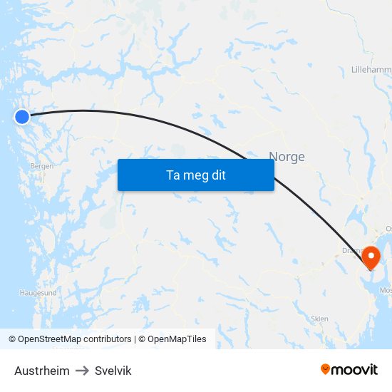 Austrheim to Svelvik map