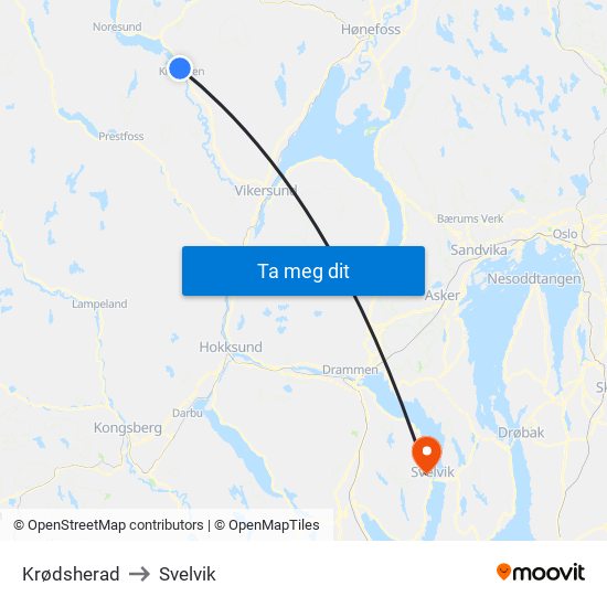 Krødsherad to Svelvik map