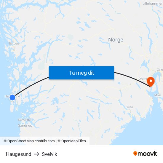 Haugesund to Svelvik map