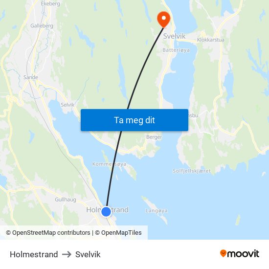 Holmestrand to Svelvik map