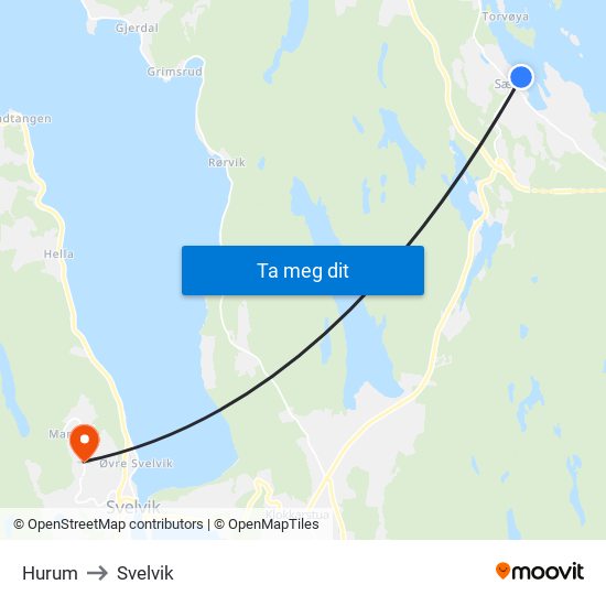 Hurum to Svelvik map