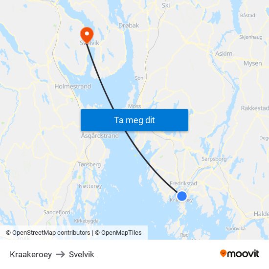 Kraakeroey to Svelvik map