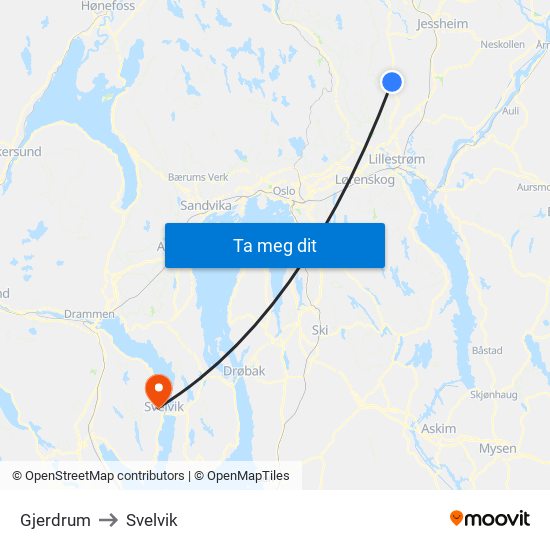 Gjerdrum to Svelvik map