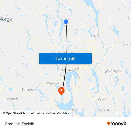 Gran to Svelvik map