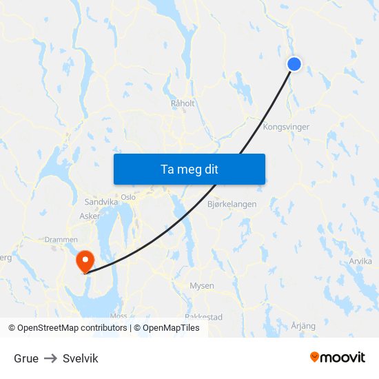 Grue to Svelvik map