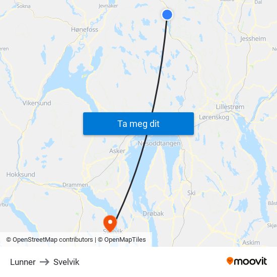 Lunner to Svelvik map