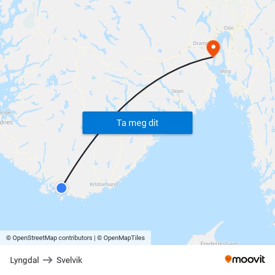 Lyngdal to Svelvik map