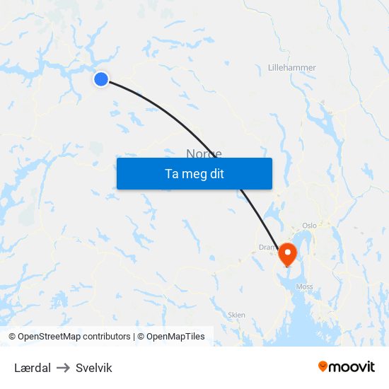 Lærdal to Svelvik map