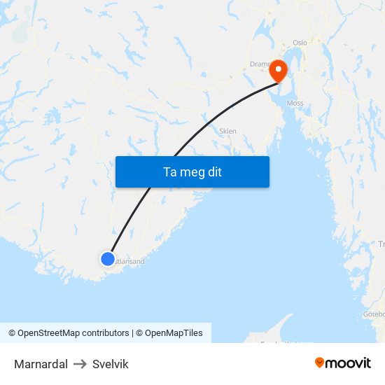 Marnardal to Svelvik map