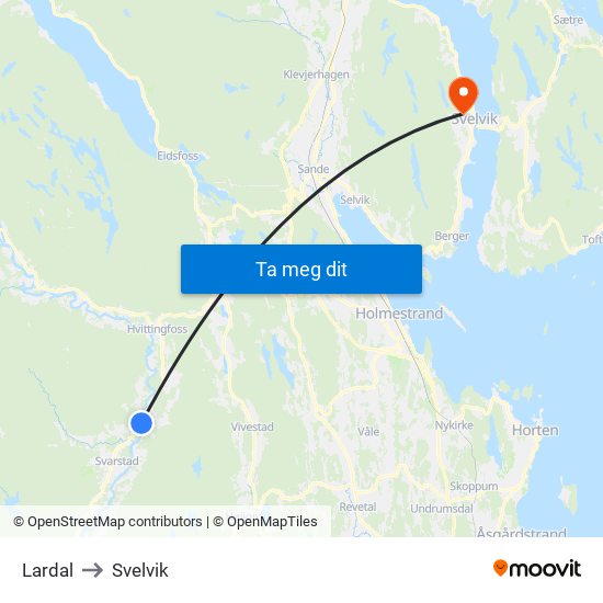 Lardal to Svelvik map