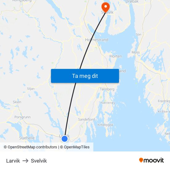Larvik to Svelvik map
