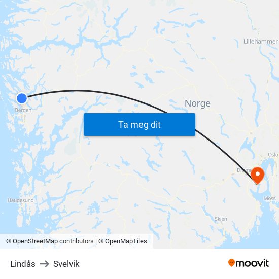 Lindås to Svelvik map