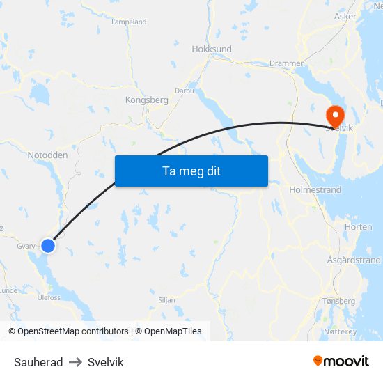 Sauherad to Svelvik map