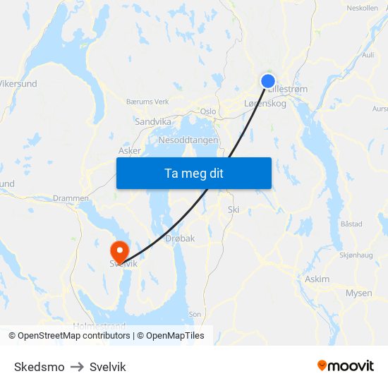 Skedsmo to Svelvik map