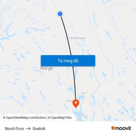 Nord-Fron to Svelvik map