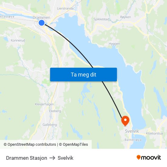 Drammen Stasjon to Svelvik map