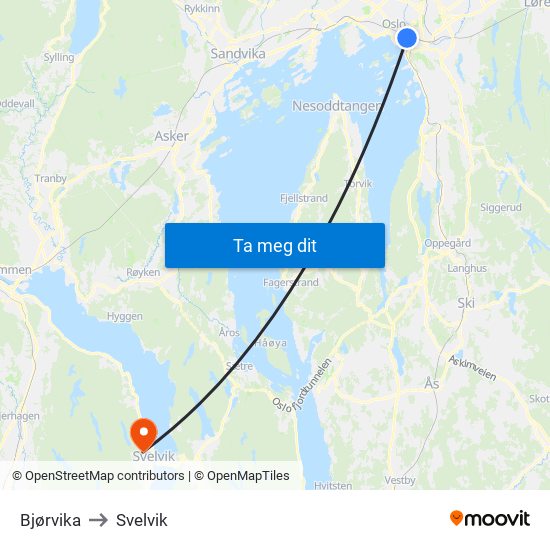 Bjørvika to Svelvik map